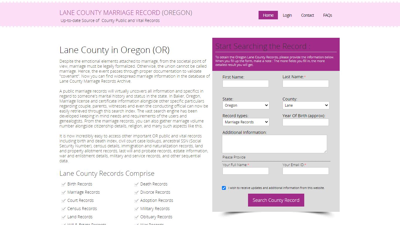 Public Marriage Records - Lane County, Oregon