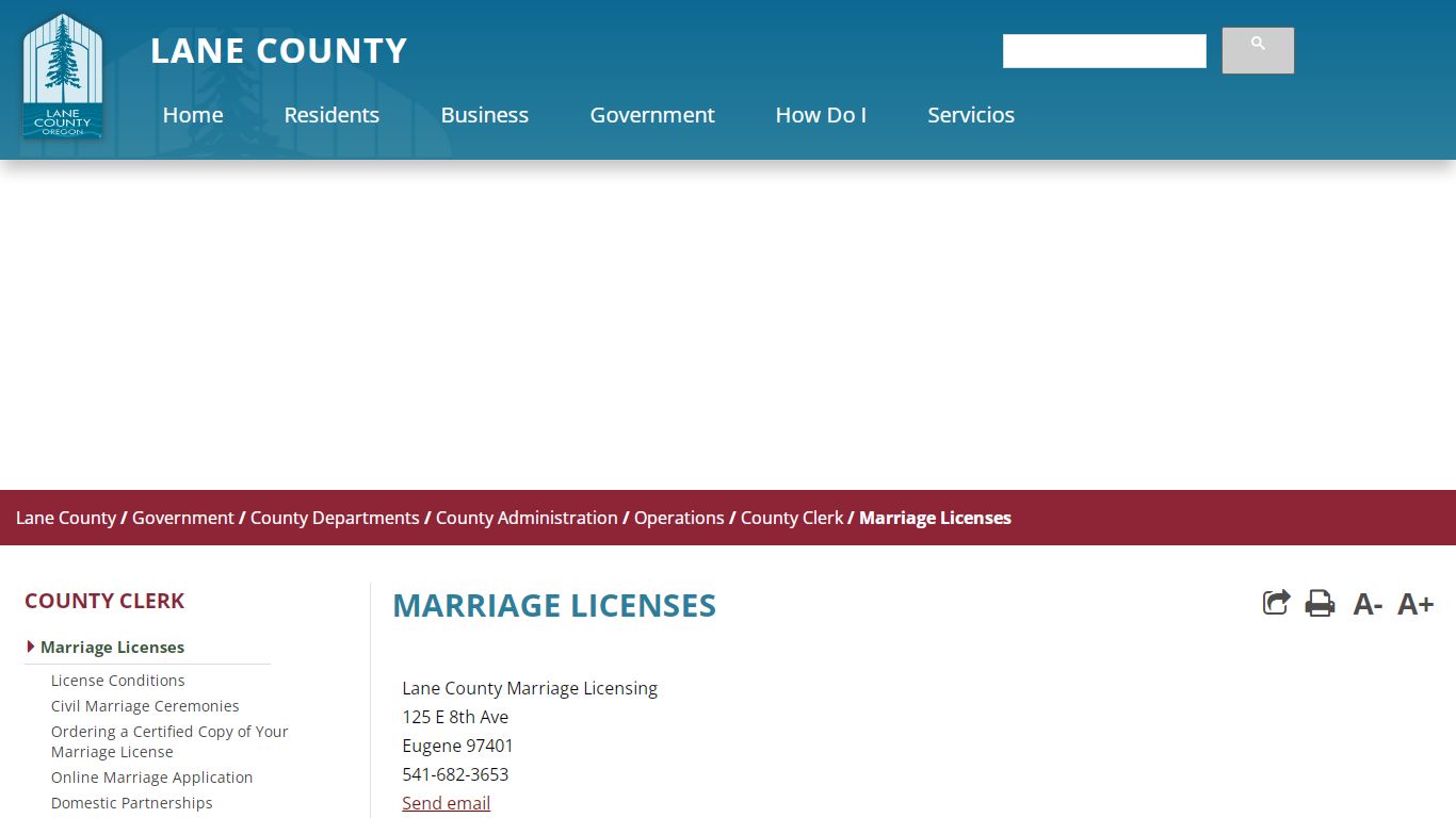 Marriage Licenses - Lane County