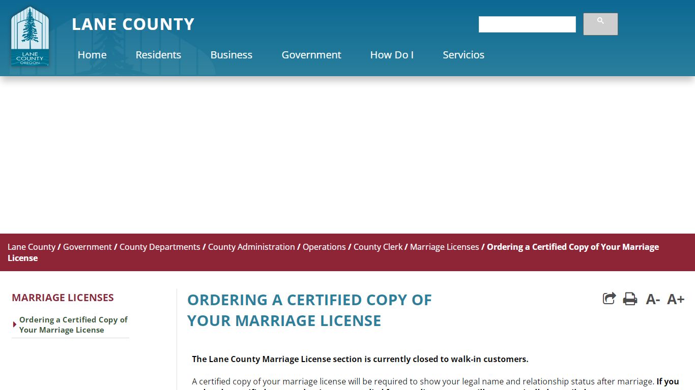 Ordering a Certified Copy of Your Marriage ... - Lane County